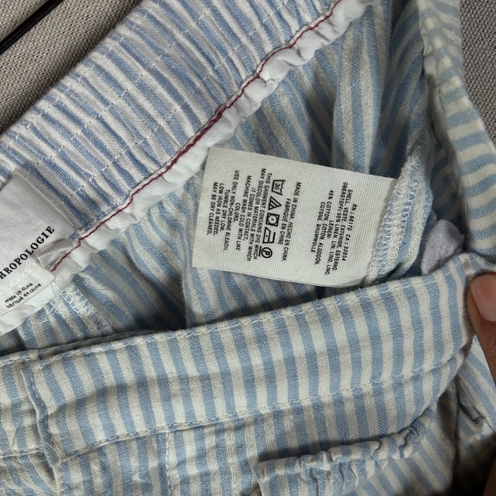 Anthropologie Blue White Striped Linen Blend Drawstring Pants Womens Medium - Picture 3 of 7